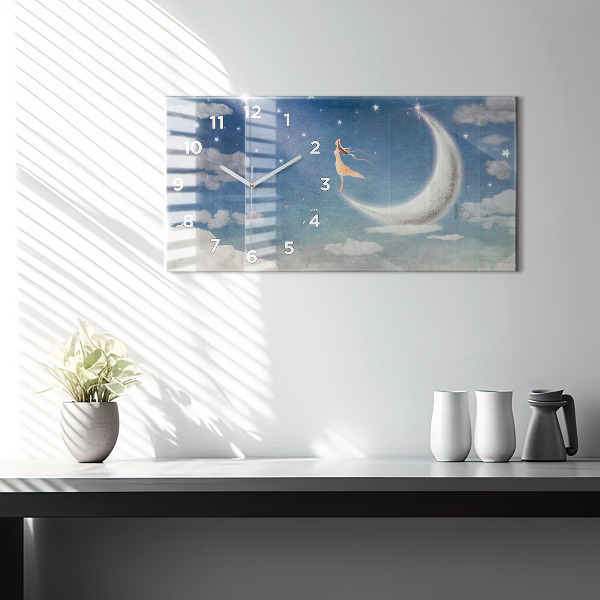 Glass wall clock rectangular Girl on the moon