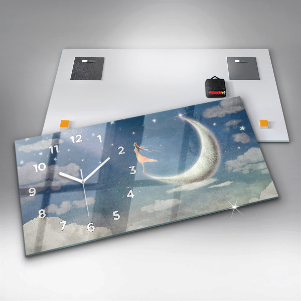 Glass wall clock rectangular Girl on the moon