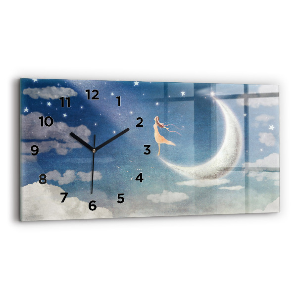 Glass wall clock rectangular Girl on the moon