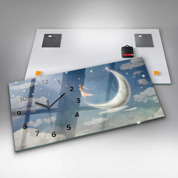 Glass wall clock rectangular Girl on the moon