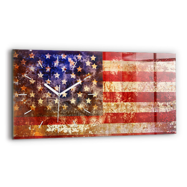 Glass wall clock rectangular Vintage USA Flag