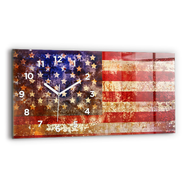 Glass wall clock rectangular Vintage USA Flag