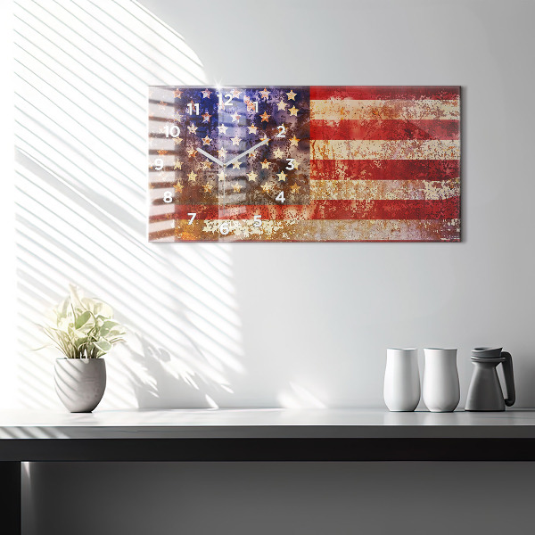 Glass wall clock rectangular Vintage USA Flag