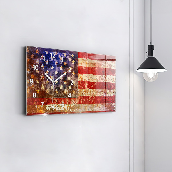 Glass wall clock rectangular Vintage USA Flag