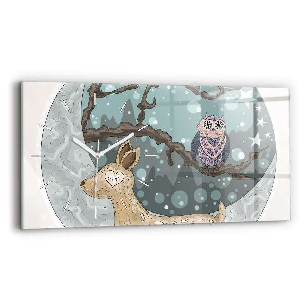 Glass wall clock rectangular Nocturnal animals Moon