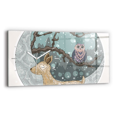 Glass wall clock rectangular Nocturnal animals Moon