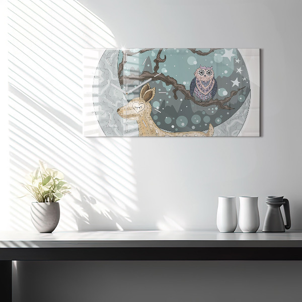 Glass wall clock rectangular Nocturnal animals Moon