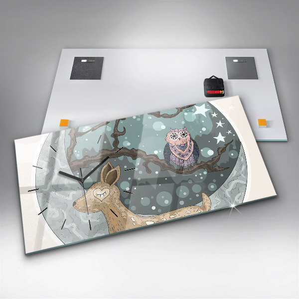 Glass wall clock rectangular Nocturnal animals Moon