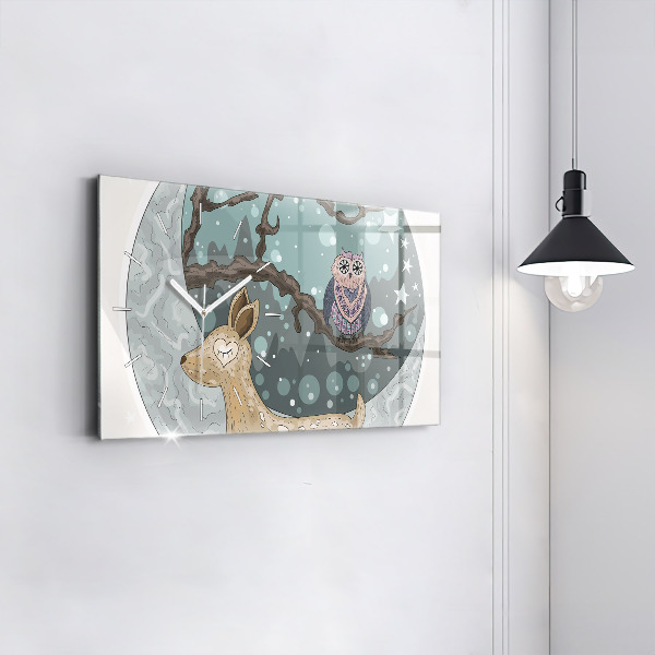 Glass wall clock rectangular Nocturnal animals Moon