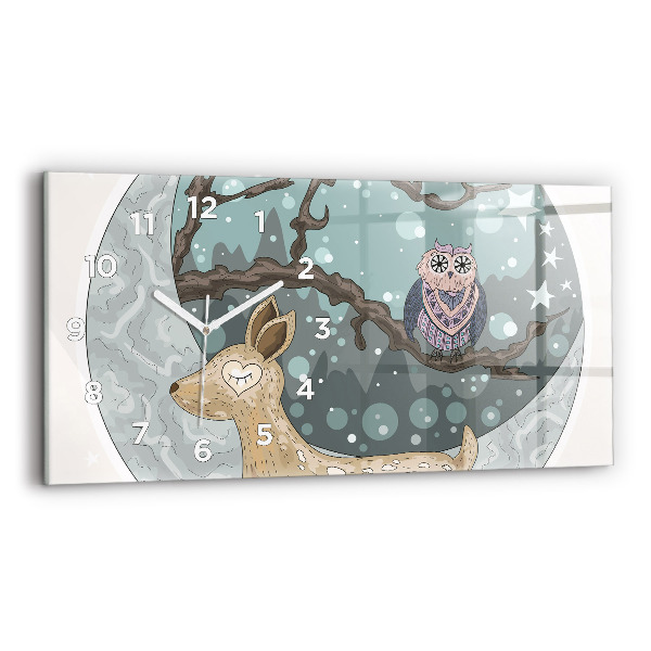 Glass wall clock rectangular Nocturnal animals Moon