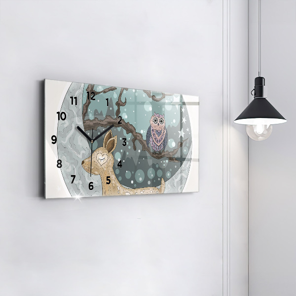 Glass wall clock rectangular Nocturnal animals Moon