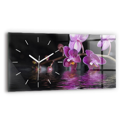 Glass wall clock rectangular Orchid flower on the water