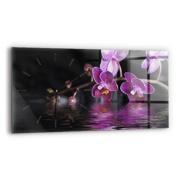 Glass wall clock rectangular Orchid flower on the water