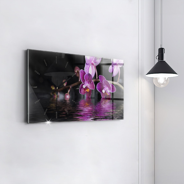 Glass wall clock rectangular Orchid flower on the water