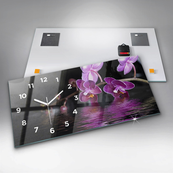 Glass wall clock rectangular Orchid flower on the water
