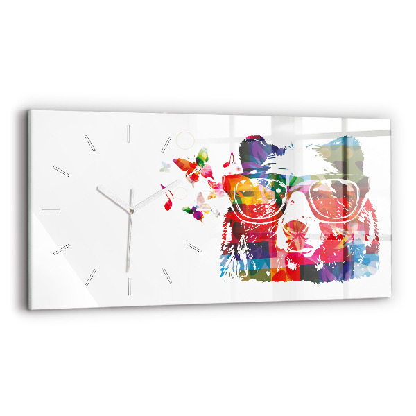 Glass wall clock rectangular Bear Head