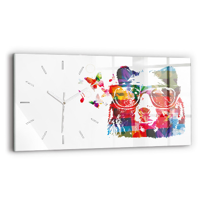 Glass wall clock rectangular Bear Head