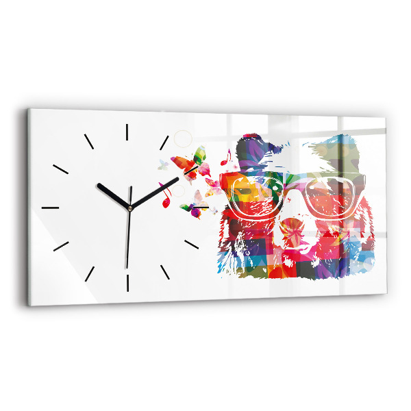 Glass wall clock rectangular Bear Head