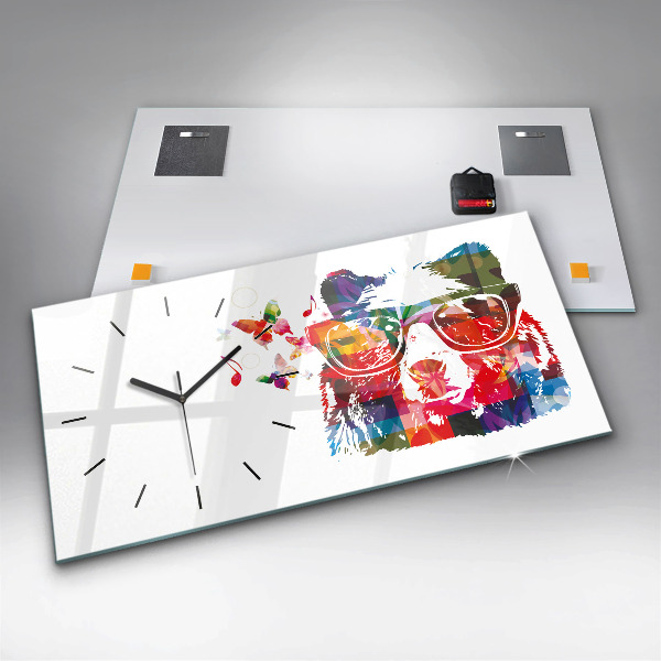 Glass wall clock rectangular Bear Head