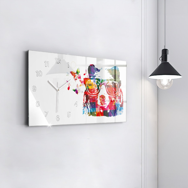 Glass wall clock rectangular Bear Head