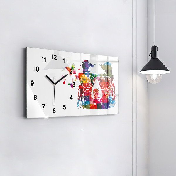 Glass wall clock rectangular Bear Head