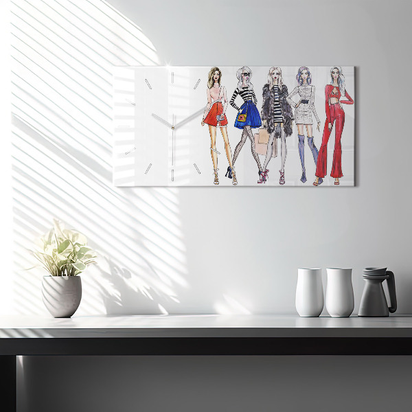 Glass wall clock rectangular Fashionable girls