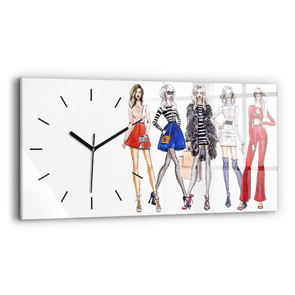 Glass wall clock rectangular Fashionable girls