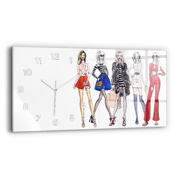 Glass wall clock rectangular Fashionable girls