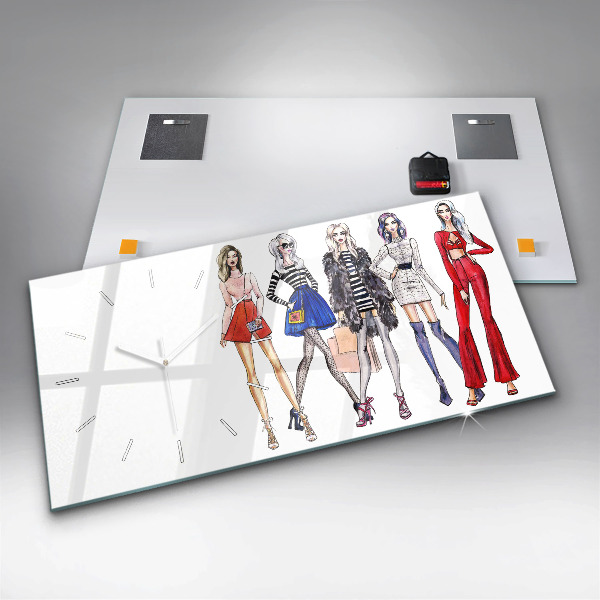 Glass wall clock rectangular Fashionable girls