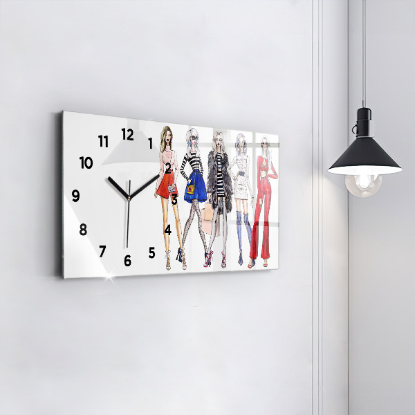 Glass wall clock rectangular Fashionable girls