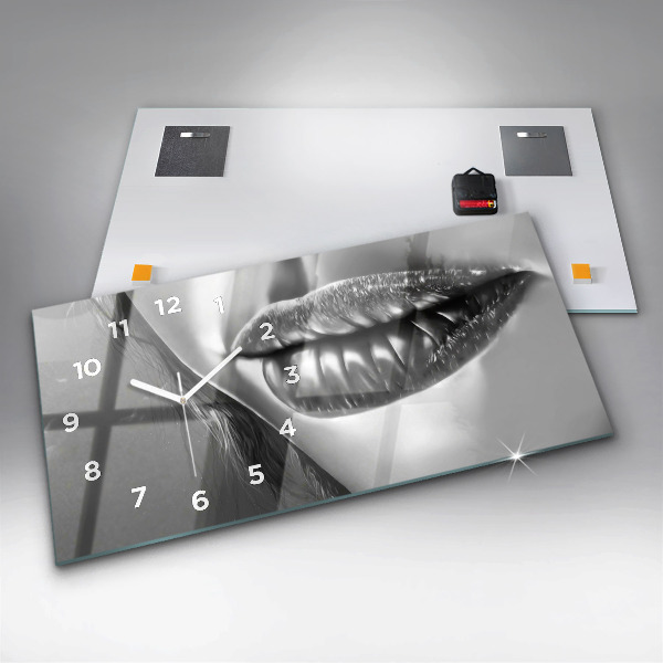 Glass wall clock rectangular Woman's lips