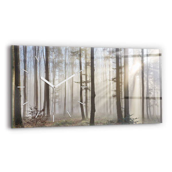 Glass wall clock rectangular Forest in the fog