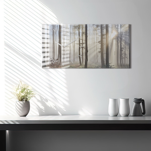 Glass wall clock rectangular Forest in the fog