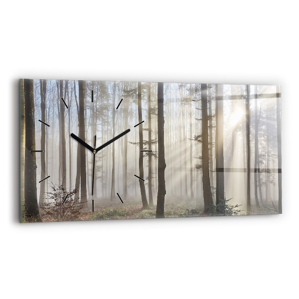 Glass wall clock rectangular Forest in the fog