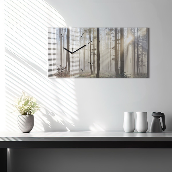 Glass wall clock rectangular Forest in the fog