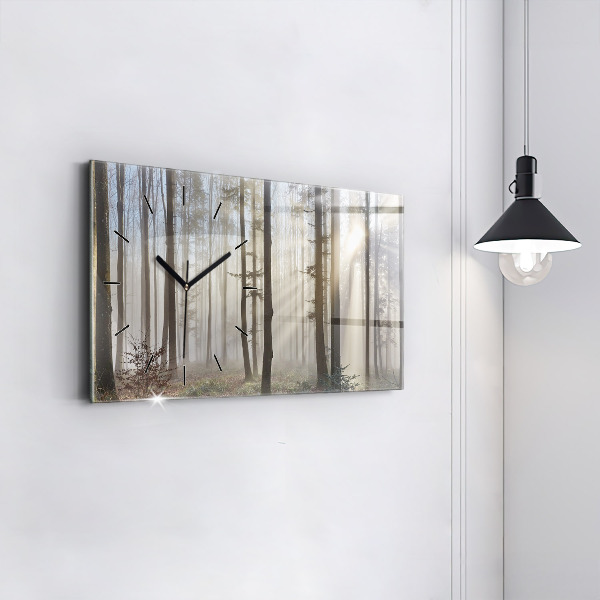 Glass wall clock rectangular Forest in the fog