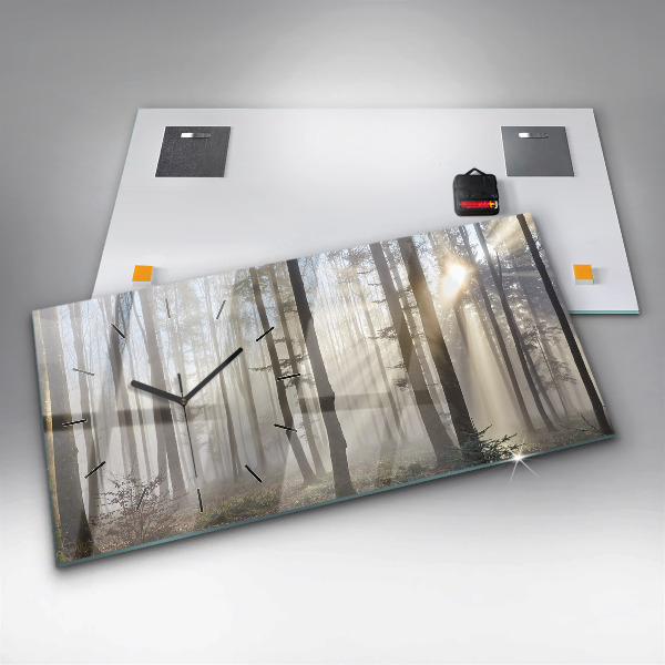 Glass wall clock rectangular Forest in the fog