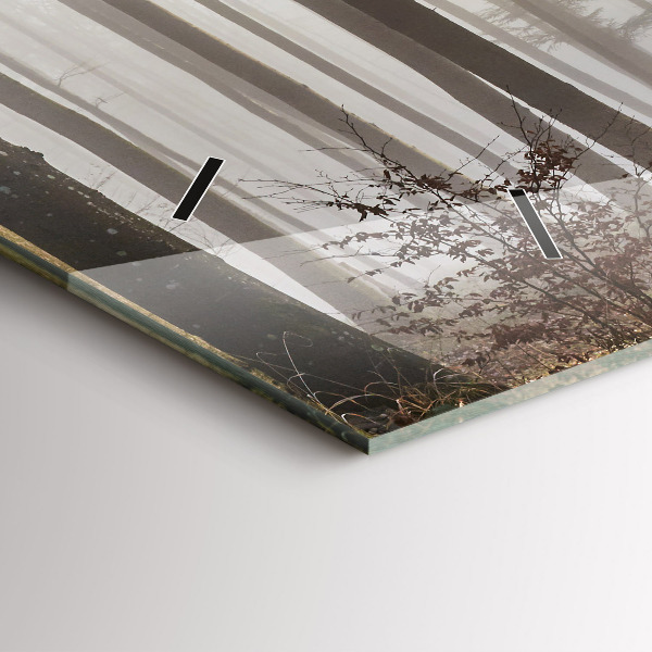 Glass wall clock rectangular Forest in the fog