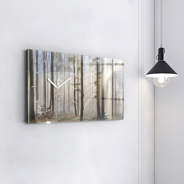 Glass wall clock rectangular Forest in the fog