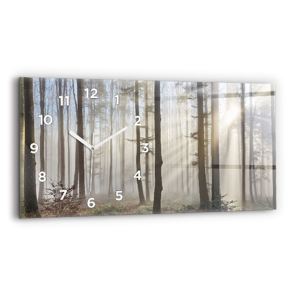 Glass wall clock rectangular Forest in the fog