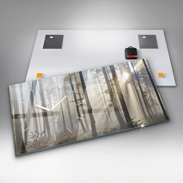 Glass wall clock rectangular Forest in the fog