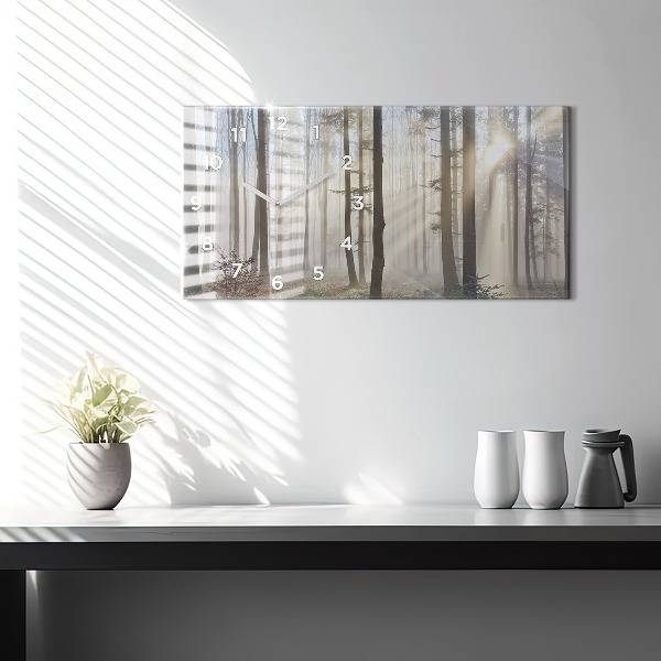 Glass wall clock rectangular Forest in the fog