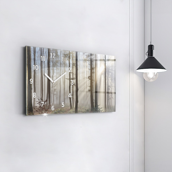 Glass wall clock rectangular Forest in the fog