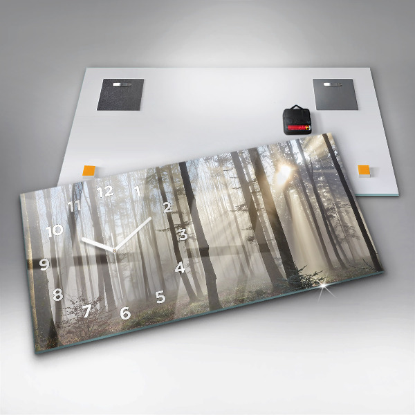 Glass wall clock rectangular Forest in the fog