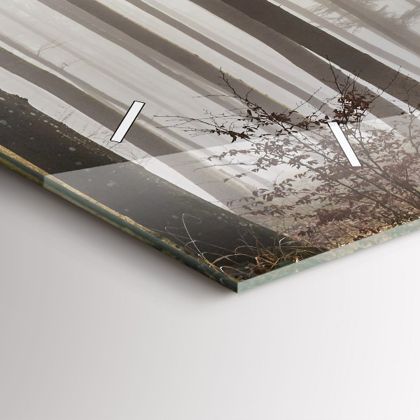 Glass wall clock rectangular Forest in the fog