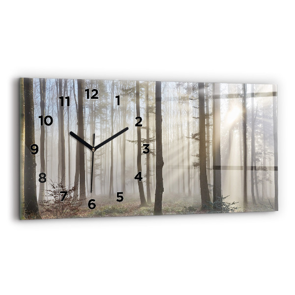 Glass wall clock rectangular Forest in the fog