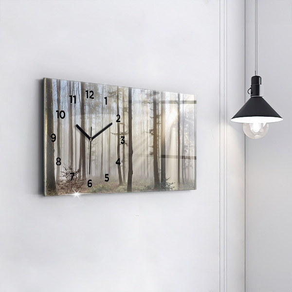 Glass wall clock rectangular Forest in the fog
