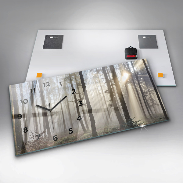 Glass wall clock rectangular Forest in the fog