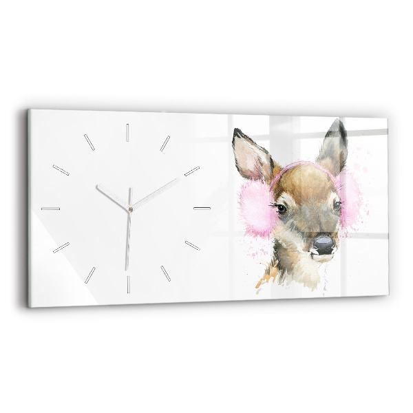 Glass wall clock rectangular Forest deer