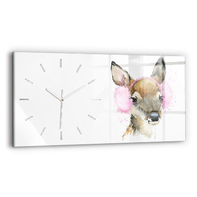 Glass wall clock rectangular Forest deer